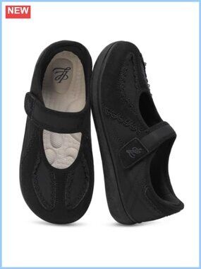 Women's Mary Jane Flats Wide Toe Box Comfortable Walking Shoes Hook Loop
